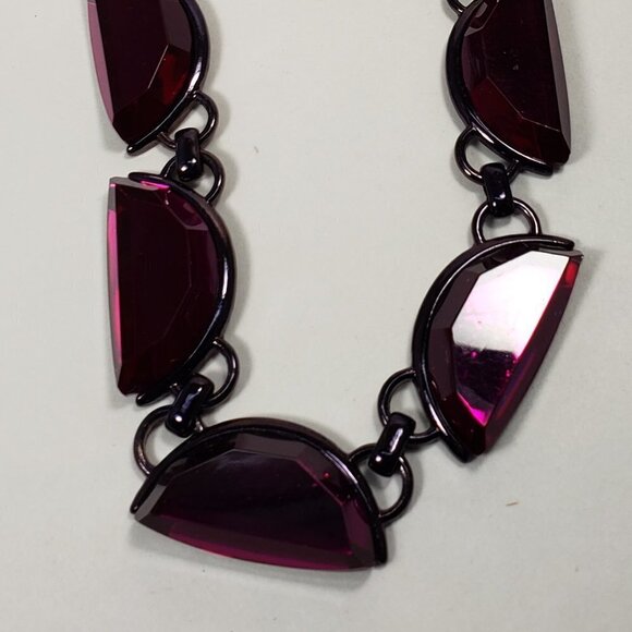 Coldwater Creek Statement Necklace – Bold Black, Half-Moon Beads, Pink Gemstones - Picture 11 of 13